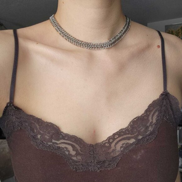 Gothic Medieval silver chainmail choker necklace - Picture 8 of 9